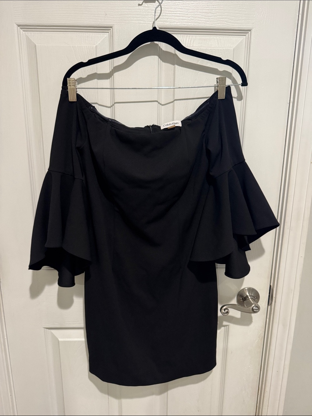 Calvin Klein Black Off-Shoulder Dress with Ruffle Sleeves
